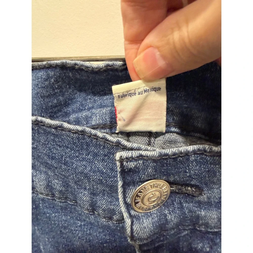 True Religion Mens Ricky Straight Leg Jeans Raw Hem Offset Blue Size 32